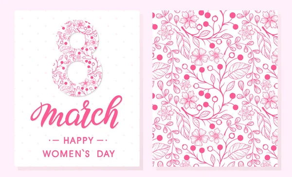 Tarjetas Creativas Para Día Mujer Con Flores Elementos Florales Tarjetas — Vector de stock