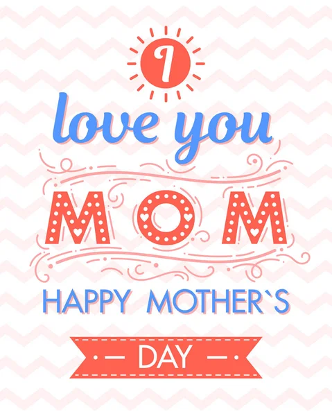 Happy Mothers Day Typographie Avec Fond Zig Zag Ruban Coeurs — Image vectorielle