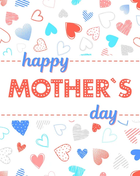 Щасливий День Матері Типографіки Щасливий День Матері Серця Фоном Вітаємо — стоковий вектор