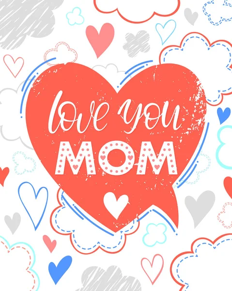 Happy Mothers Day Typography Love You Mom Heart Speech Bubble — стоковый вектор