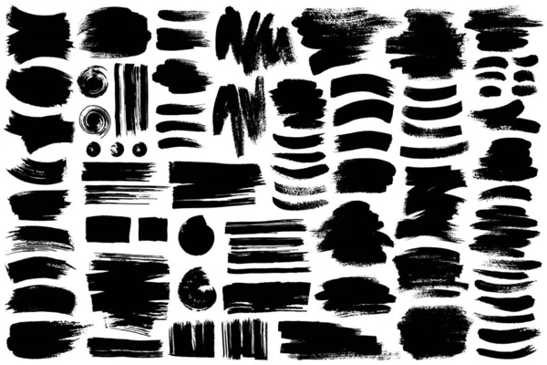 Collection Different Ink Brush Strokes Rectangle Square Freehand Drawings Ink — Stock Vector