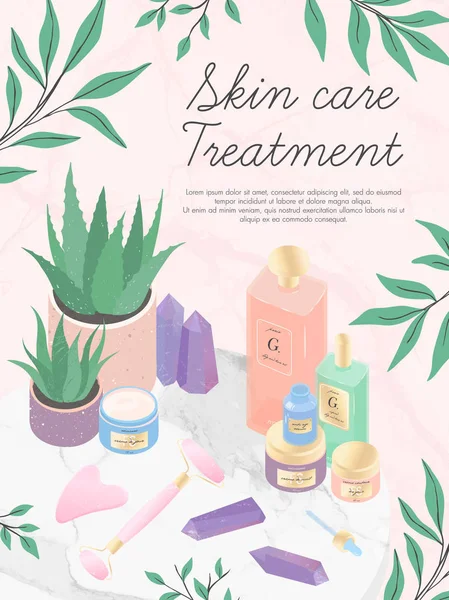 Ensemble Vectoriel Produits Cosmétiques Soins Peau Crèmes Sérum Outils Massage — Image vectorielle