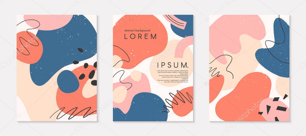 Set of modern colorful vector collages with hand drawn organic shapes and textures.Trendy contemporary design perfect for prints,flyers,banners,brochure,invitations,branding design,covers and more