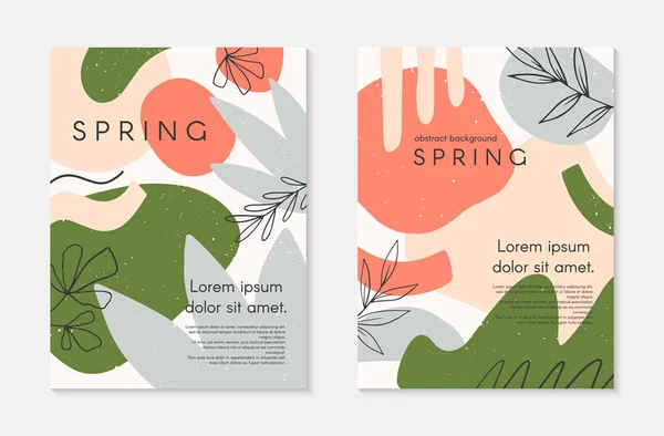 Set Von Frühlingsvektorcollagen Mit Handgezeichneten Organischen Formen Und Texturen Pastellfarben — Stockvektor