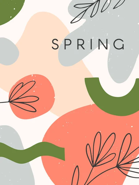 Spring Modern Vector Illustration Hand Drawn Organic Shapes Textures Floral — Stock Vector