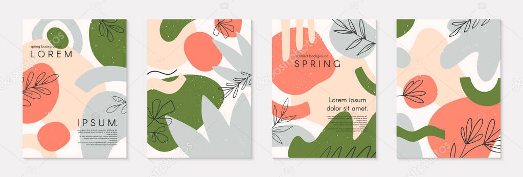 Set of spring vector collages with hand drawn organic shapes and textures in pastel colors.Trendy contemporary design perfect for prints,flyers,banners,invitations,branding design,covers and more