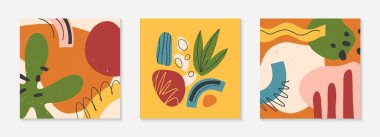 Yaratıcı evrensel sanatsal kartlar. Elle çizilmiş organik şekiller ve dokularla modern vektör çizimleri. Parmak izleri, el ilanları, afişler, broşürler, davetiyeler, kapaklar için çağdaş tasarım..