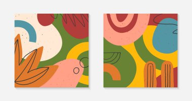 Elle çizilmiş organik şekiller, dokular ve grafik elementlere sahip modern vektör kolajları. Moda çağdaş tasarımı baskılar, sosyal medya, afişler, davetiyeler, markalaşma tasarımı, kapaklar için mükemmeldir.