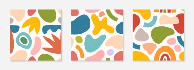 Yaratıcı sanatsal kusursuz desenler dizisi. Renkli el çizimleri, organik şekiller, karalamalar ve elementler. Vektör modası tasarımı baskılar, el ilanları, afişler, kumaşlar, davetiyeler, markalar, kapaklar ve daha fazlası için mükemmel..