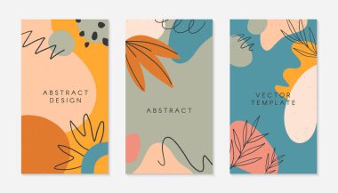 Metin için kopyalanabilir insta hikaye şablonları. Elle çizilmiş organik şekiller ve dokular ile modern vektör düzenleri. Sosyal medya pazarlaması, dijital gönderi, baskılar, pankartlar için moda tasarımı.