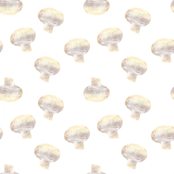 Champiñón champiñón transparente sobre fondo blanco. Patrón de acuarela sin costuras — Foto de Stock