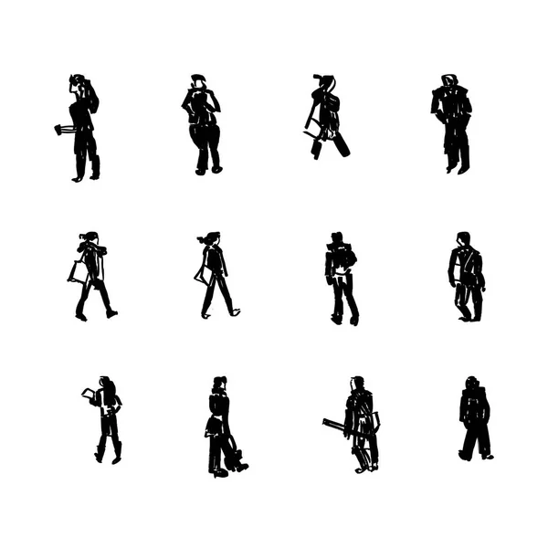 People Standing Black Silhouette Vector Illustrations — Stock Vector