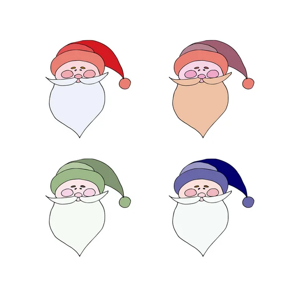 Santa Claus en gorra roja con bigote de pompón con una barba aislada en blanco. Estilo plano, icono. Cartel festivo de Cristmas.Ilustración vectorial — Vector de stock