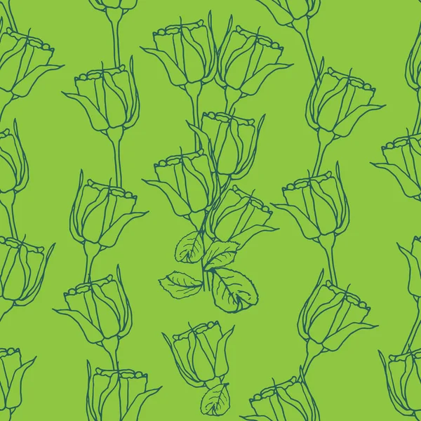 Nahtloses Muster mit Rosen auf Grün. Vektorillustration — Stockvektor