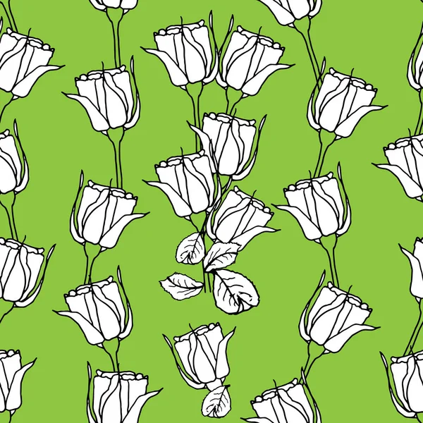 Seamless mönster med vita rosor på green. Vektorillustration — Stock vektor