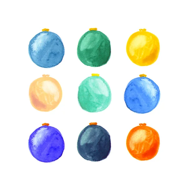 Illustration aquarelle boules de Noël, symbole de Noël, boule lumineuse en verre rond — Photo