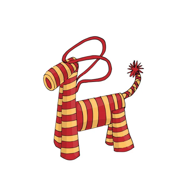 Zabawka ładny koń wełniane, świąteczny prezent. Kolorowa ilustracja na białym tle — Zdjęcie stockowe