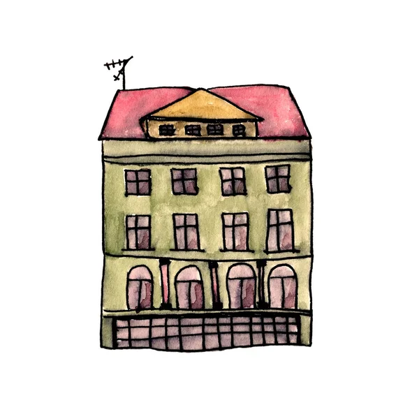 Akvarell festmény egy kis házat, fehér — Stock Fotó