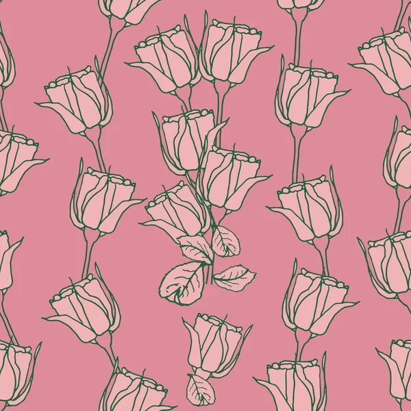 Απρόσκοπτη μοτίβο με τα ροζ τριαντάφυλλα σε ροζ. Εικονογράφηση — Φωτογραφία Αρχείου