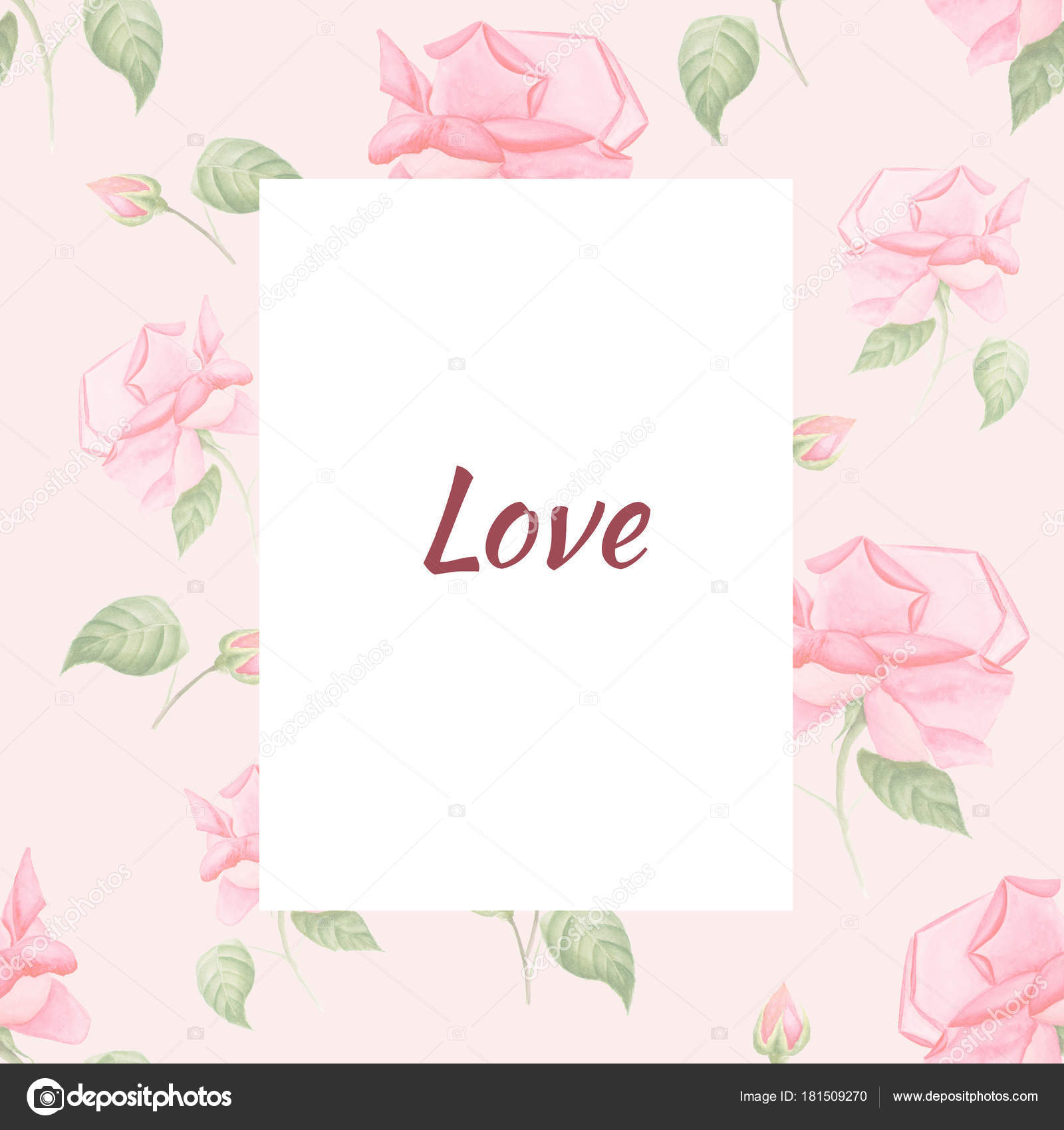 Carte De Vœux Aquarelle Peinte A La Main Avec Motif De Fleurs Dans Un Style Vintage Roses Sur Rose Photographie Shanserika C