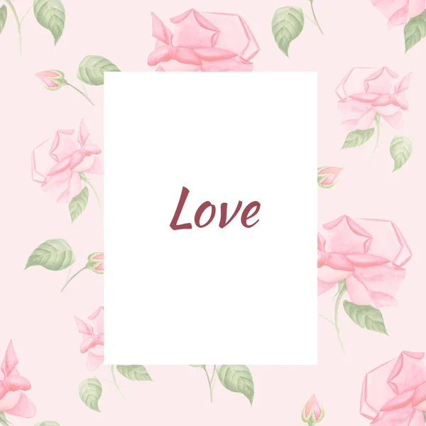 Tarjeta de felicitación acuarela pintada a mano con patrón de flores en estilo vintage. Rosas en rosa —  Fotos de Stock