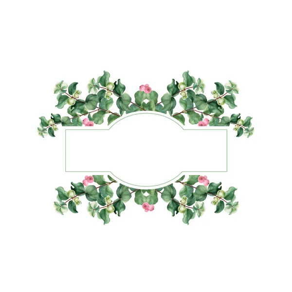 Acuarela vector navideño banner floral. Guirnalda floral pintada a mano con baya de nieve aislada sobre fondo blanco — Vector de stock