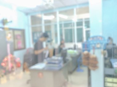 Sayaç Servisi Hotel'in arka plan kullanım için bulanık görüntü. Arka plan hall müşteri veya kasiyer Resepsiyon kapalı alan office banka iç: personel working.lab bulanıklık