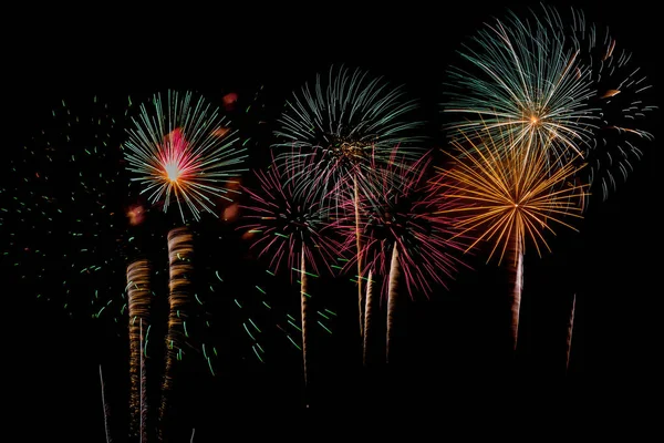 Fireworks Celebration at night on  New Year and copy space .Another fireworks celebration for the anniversary party on the country's birthday. — Stock Photo, Image