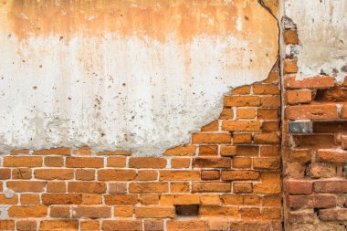 Retro eski tuğla duvar parçası textuer arka plan yıpranmış veya beton zaman çürük yok.