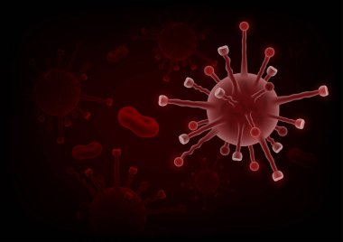 Coronavirus hastalığı COVID-19 enfeksiyon tıbbi illüstrasyon. patojen solunum gribi covid virüs hücreleri. Coronavirus hastalığının yeni resmi adı COVID-19 SARS, salgın riski geçmişi, MERS-CoV, Coronaviridae. Kan hücreleri arka plan.