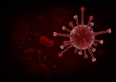 Coronavirus hastalığı COVID-19 enfeksiyon tıbbi illüstrasyon. patojen solunum gribi covid virüs hücreleri. Coronavirus hastalığının yeni resmi adı COVID-19 SARS, salgın riski geçmişi, MERS-CoV, Coronaviridae. Kan hücreleri arka plan.
