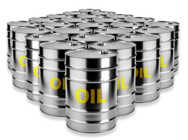 Många fat olja på en vit bakgrund — Stockfoto
