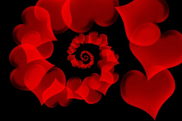 Kırmızı kalplerin sarmal siyah