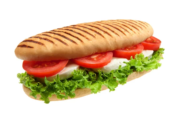 Mozzarella peyniri, domates, salata ile bir sandviç