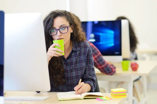 Développeur de logiciels féminin travaillant sur ordinateur — Photo