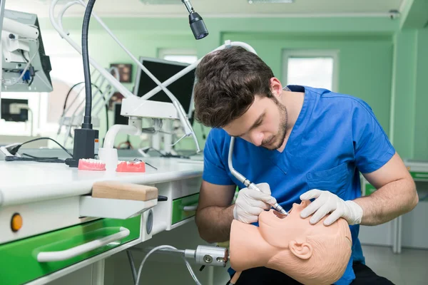 Студент стоматології практикує ляльку . — стокове фото