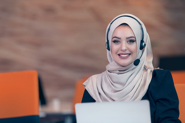 arab woman working in startup office