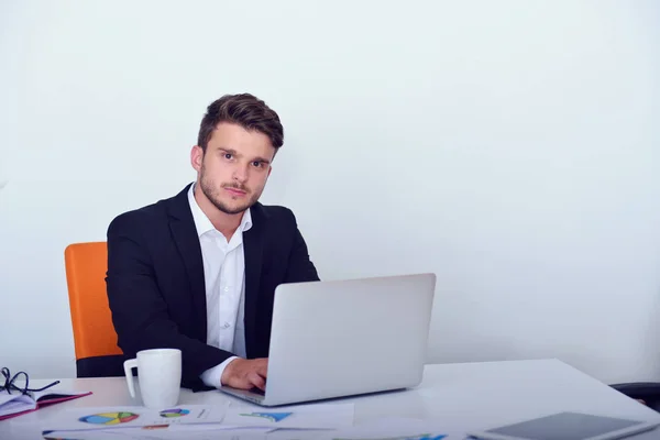 Empresário usando laptop no escritório — Fotografia de Stock