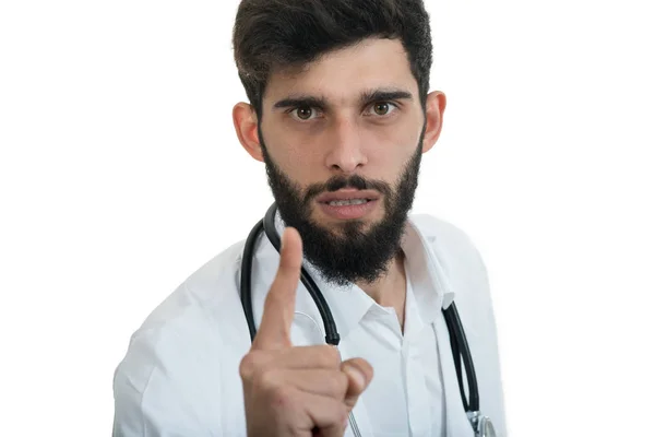 Jeune barbu en colère médecin — Photo