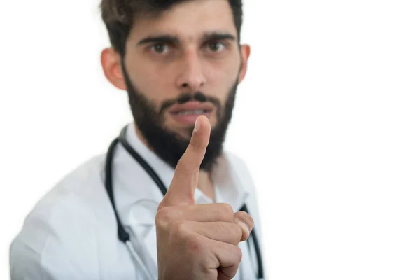 Jovem barbudo médico zangado — Fotografia de Stock