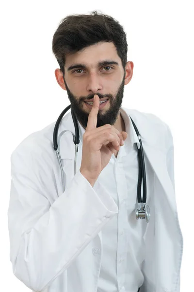 Médico varón instruir a guardar silencio — Foto de Stock