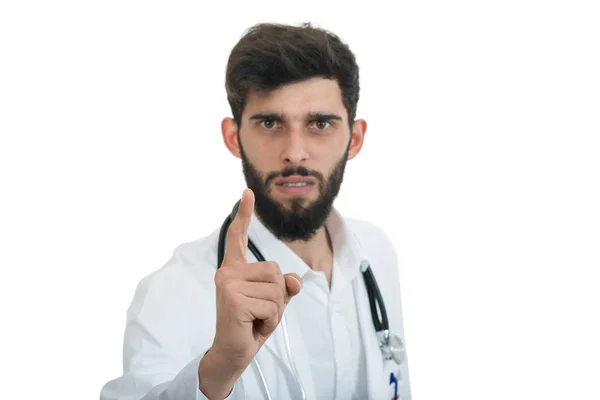 Fiatal szakállas dühös orvos — Stock Fotó