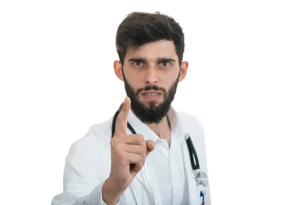 Jovem barbudo médico zangado — Fotografia de Stock