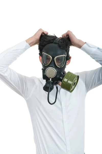 Man with classic old mask gas — Stock Photo, Image