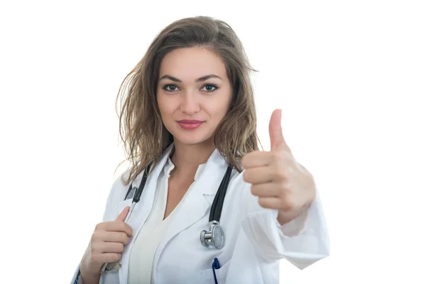 Médico femenino con pulgares arriba —  Fotos de Stock