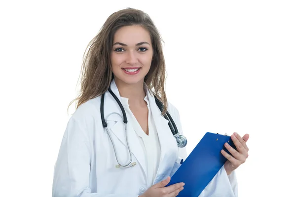 Mladí jistý lékařka drží složku — Stock fotografie