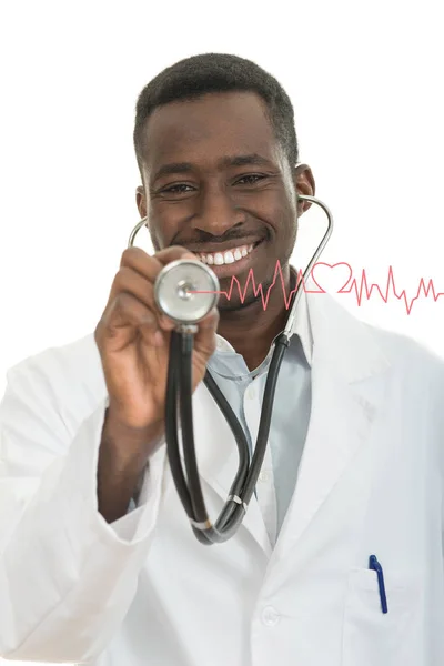 Black doctor man with stethoscope — Stock Photo, Image