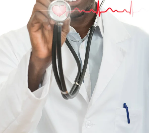 Doktor Czarny człowiek z stetoskop — Zdjęcie stockowe