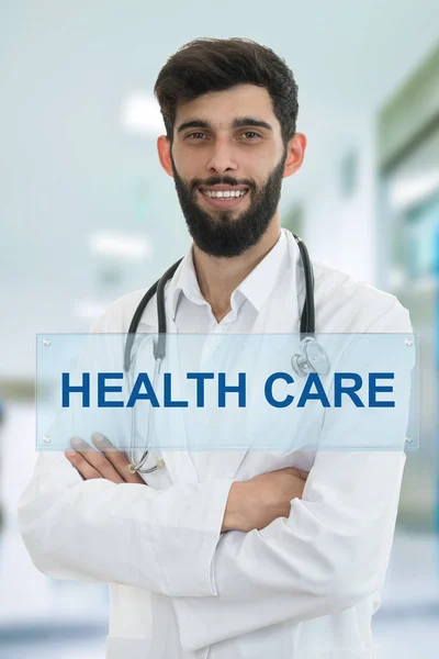 Handsome bearded doctor with stethoscope. — Stock Photo, Image