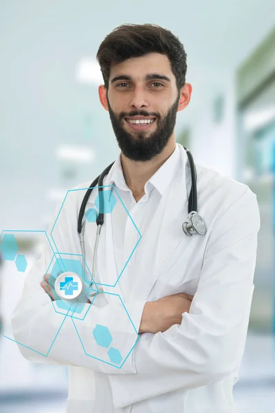 Handsome bearded doctor with stethoscope. — Stock Photo, Image